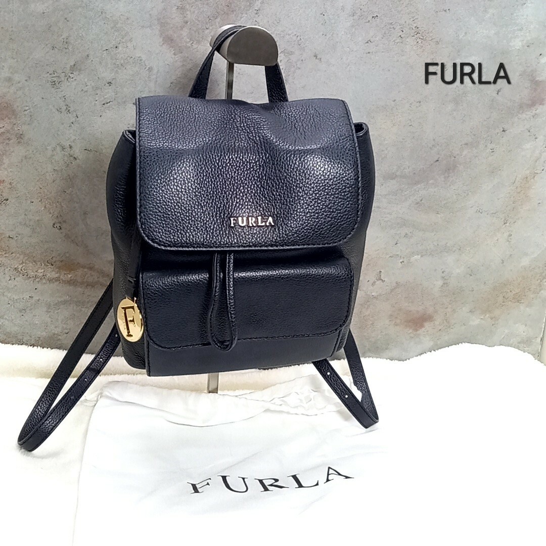 Furla(フルラ)の【美品】フルラ　FURLA　リュック　レザー　ネイビー レディースのバッグ(リュック/バックパック)の商品写真