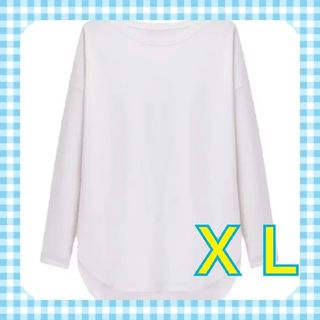 ロンT シャツ　レディース　白　長袖　無地　チュニック　体型カバーシンプル　XＬ(Tシャツ(長袖/七分))