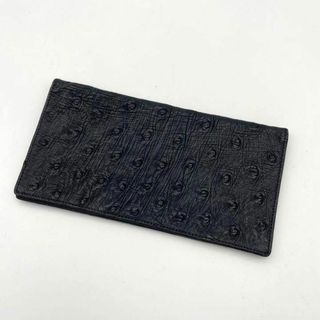 【良品】オーストリッチ　ダチョウ　長財布　財布　ブラック　レトロ　エキゾチック(財布)