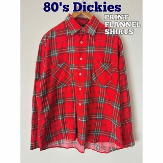 Dickies プリントネルシャツ　ライトネルシャツ　チェック　80's 古着