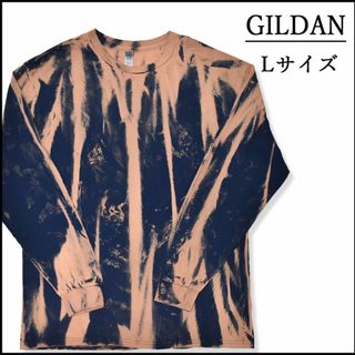 ギルタン(GILDAN)のメンズ　新品ブリーチ長袖TシャツL ロンT　紺　ベージュ　柄　春秋物　ネイビー(Tシャツ/カットソー(七分/長袖))