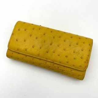 【良品】オーストリッチ　ダチョウ　イエロー　からし色　黄色　長財布　財布(財布)