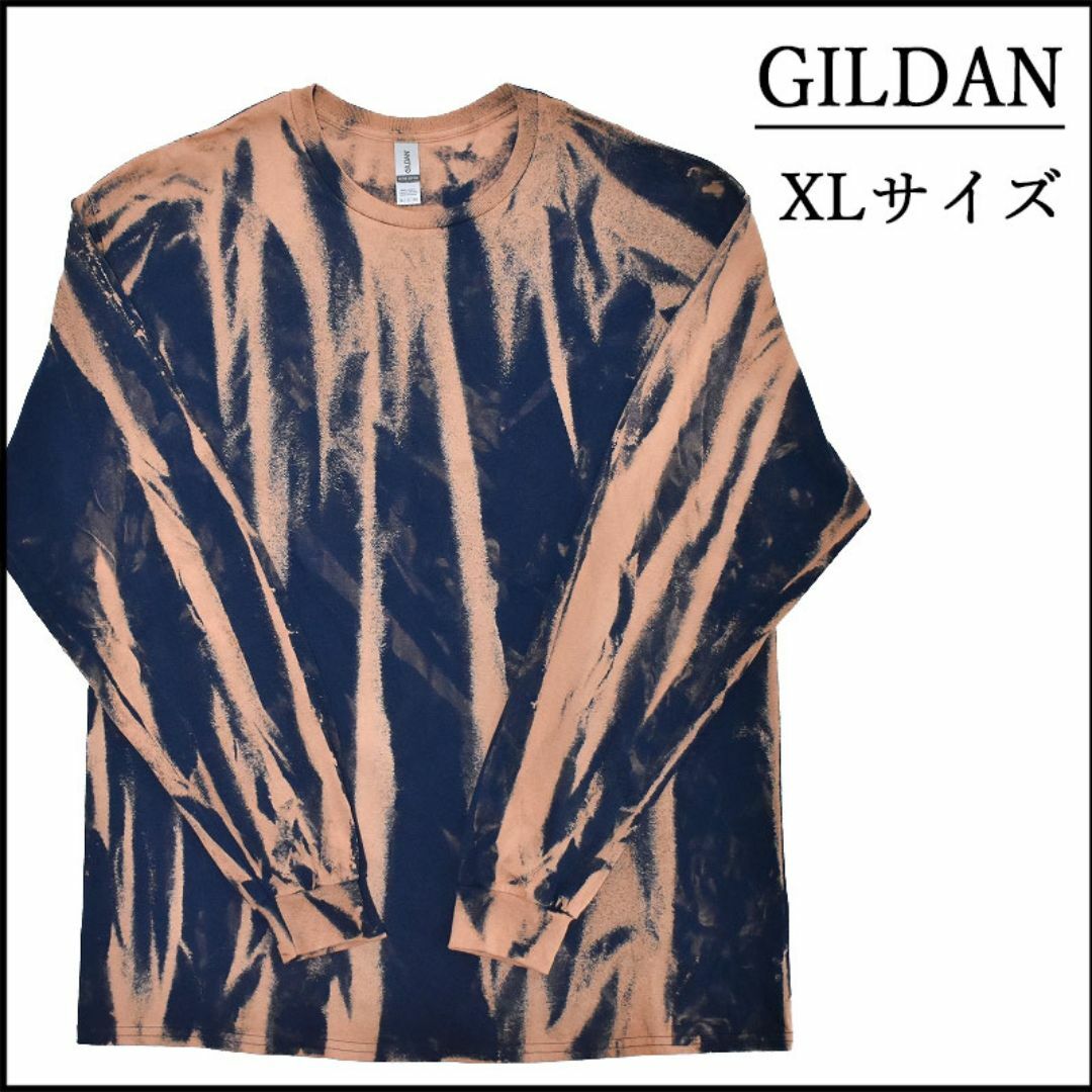 GILDAN(ギルタン)のメンズ　新品ブリーチ長袖TシャツXL ロンT　紺　ベージュ　柄　春秋物　ネイビー メンズのトップス(Tシャツ/カットソー(七分/長袖))の商品写真