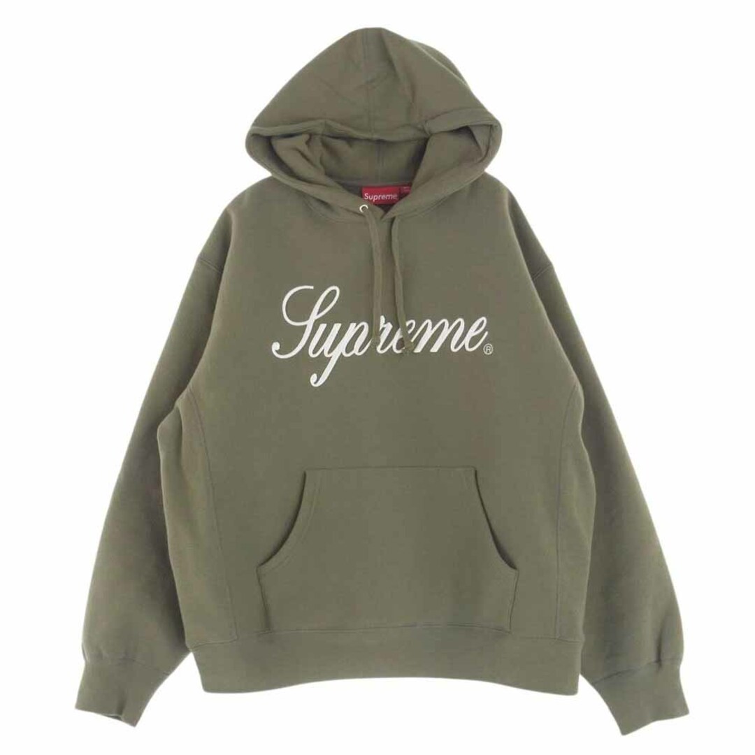 Supreme(シュプリーム)のSupreme シュプリーム パーカー 23AW Raised Script Hooded Sweatshirt レイズド スクリプト フーデッド スウェットシャツ ロゴ刺繍 パーカー フーディー カーキ系 M【中古】 メンズのトップス(パーカー)の商品写真