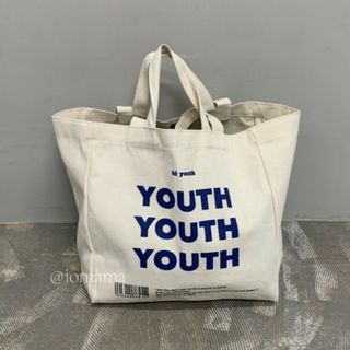 youth ロゴ キャンバストート 帆布 きなり 綺麗 美品 大容量 安い 青(トートバッグ)