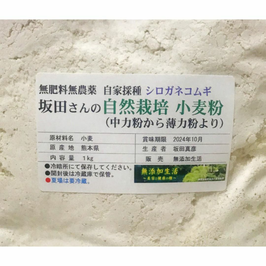 自然栽培 小麦粉(シロガネコムギ(中力粉から薄力粉より))(1kg)無肥料無農薬 食品/飲料/酒の食品(米/穀物)の商品写真
