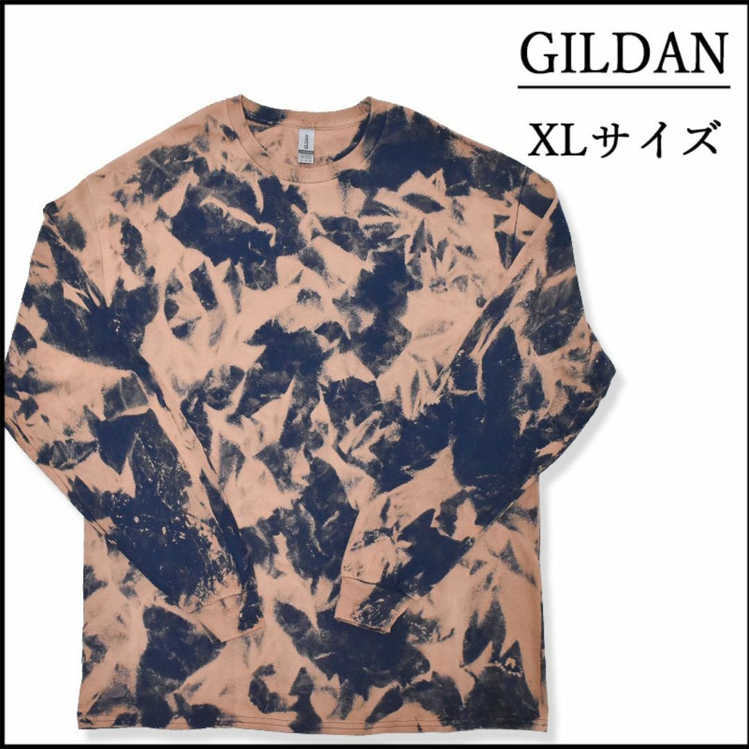 GILDAN(ギルタン)のメンズ　新品ブリーチ長袖TシャツXL ロンT　紺　ベージュ　タイダイ柄　春秋物 メンズのトップス(Tシャツ/カットソー(七分/長袖))の商品写真