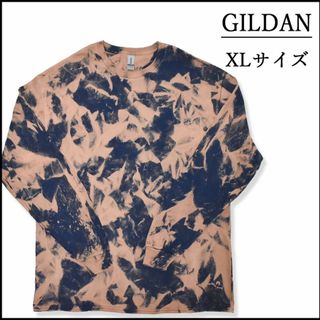 メンズ　新品ブリーチ長袖TシャツXL ロンT　紺　ベージュ　タイダイ柄　春秋物