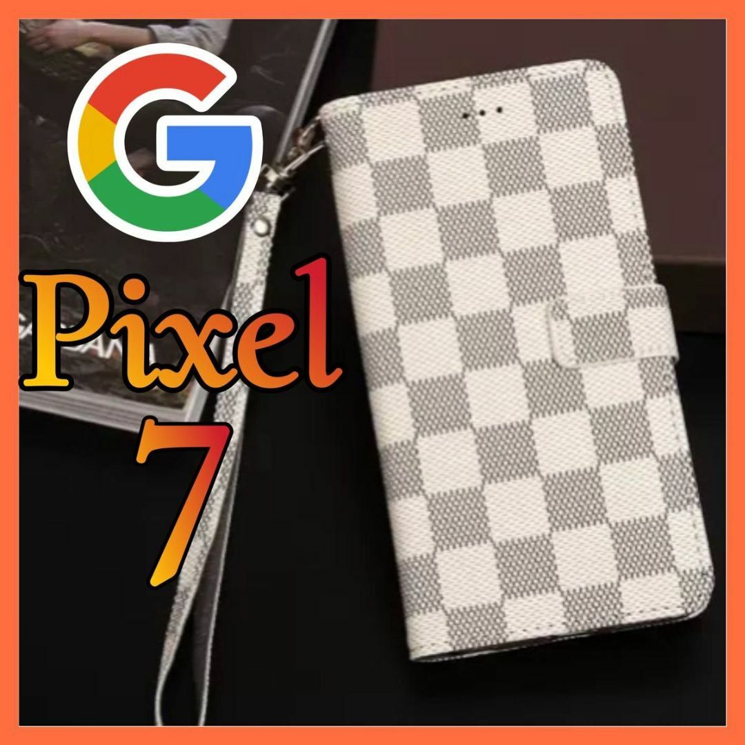 Google Pixel 7ケース 手帳型 白色　チェック柄 PUレザー スマホ/家電/カメラのスマホアクセサリー(Androidケース)の商品写真