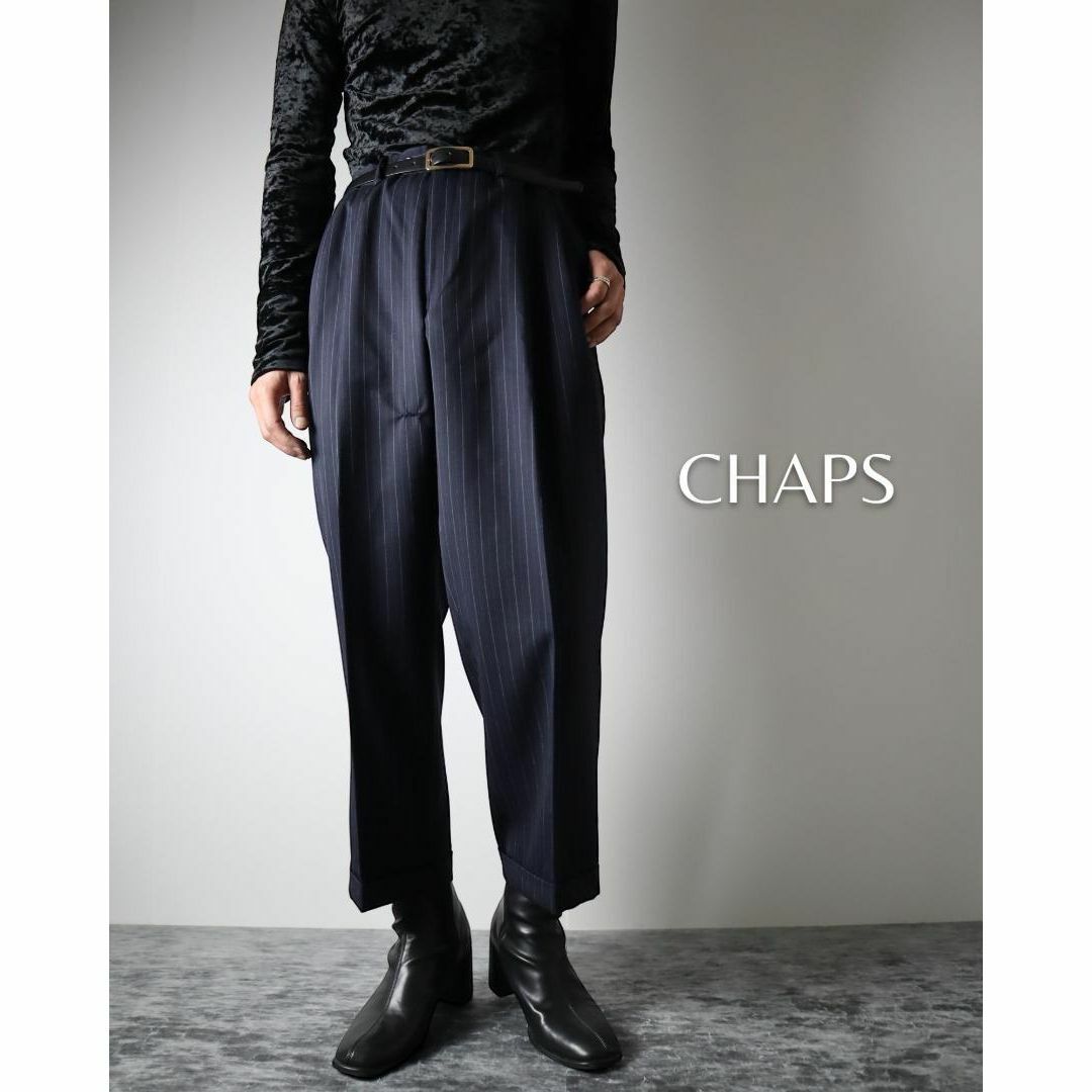 CHAPS(チャップス)のCHAPS 2タック マルチストライプ ウール ワイド スラックス 濃紺 W38 メンズのパンツ(スラックス)の商品写真