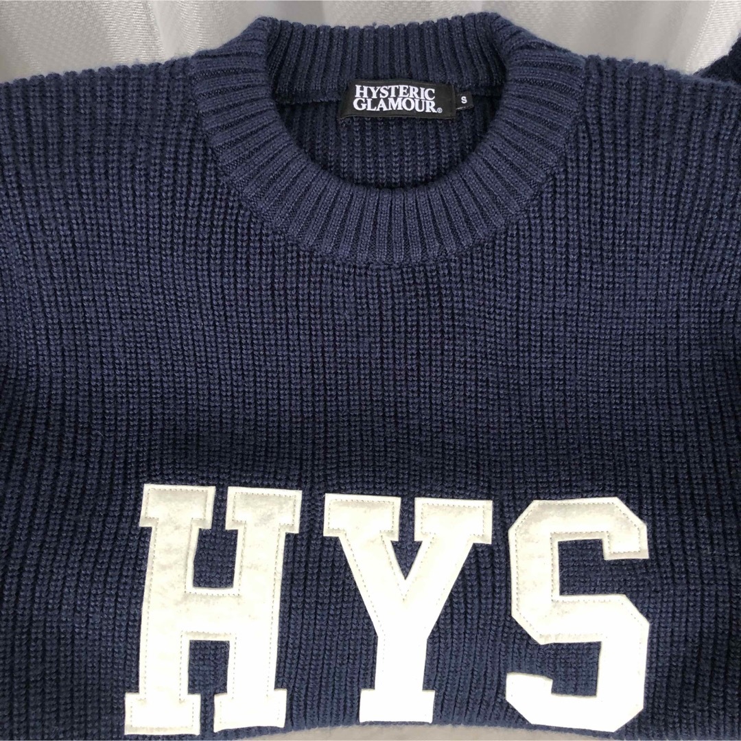 HYSTERIC GLAMOUR(ヒステリックグラマー)のHYSロゴワッペン付★ニットセーター ボーダー紺緑白ウール ヒステリックグラマー メンズのトップス(ニット/セーター)の商品写真