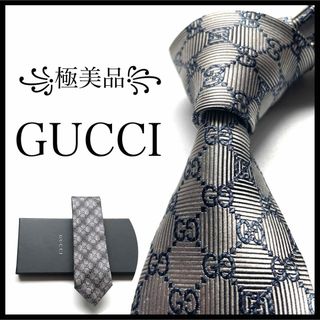 Gucci - ꧁極美品꧂ 箱付き グッチ ネクタイ ナロータイ GG柄 蜂 グレー シルバー