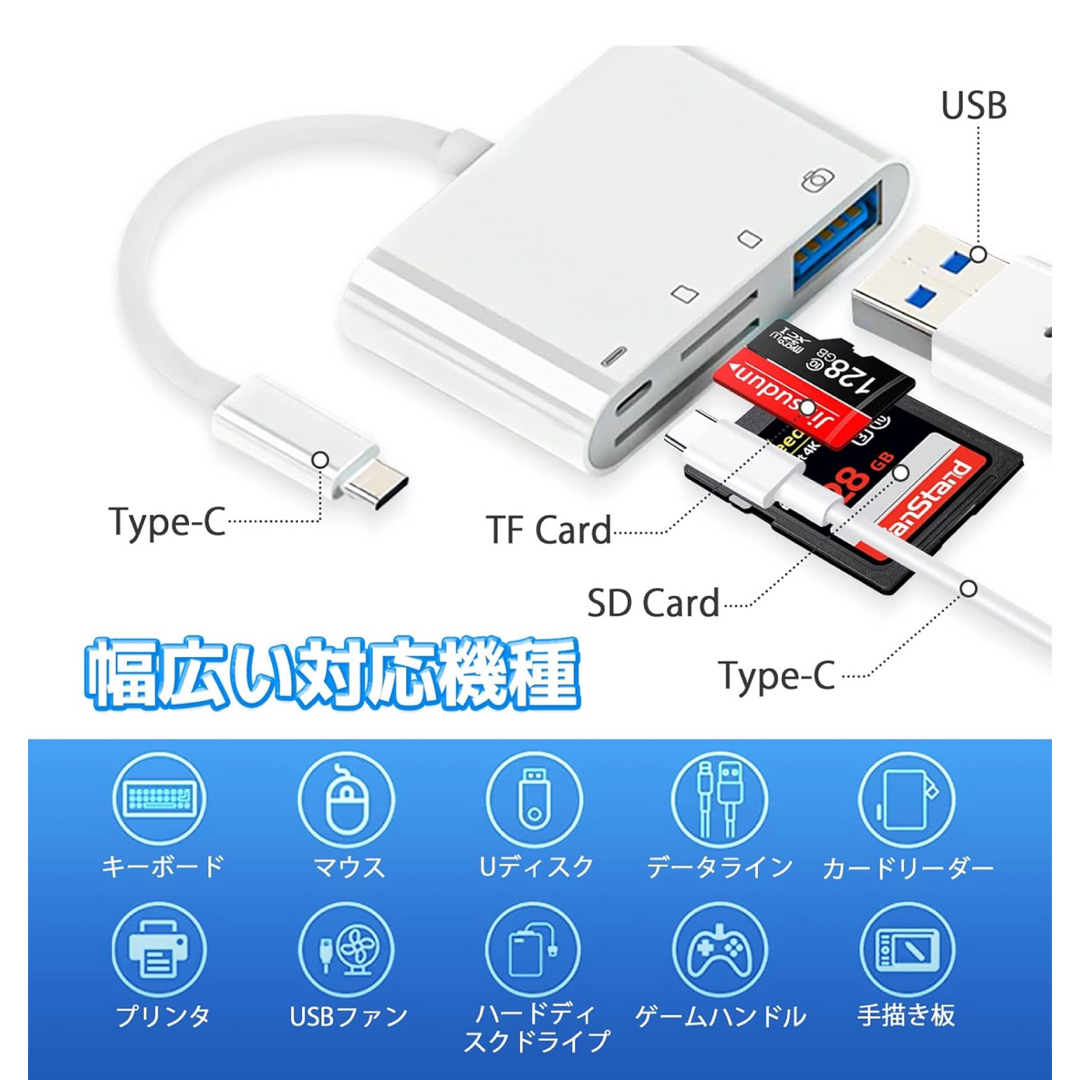 SDカードリーダー　4in1 変換アダプタ　Type-C 高速データ転送 スマホ/家電/カメラのPC/タブレット(その他)の商品写真