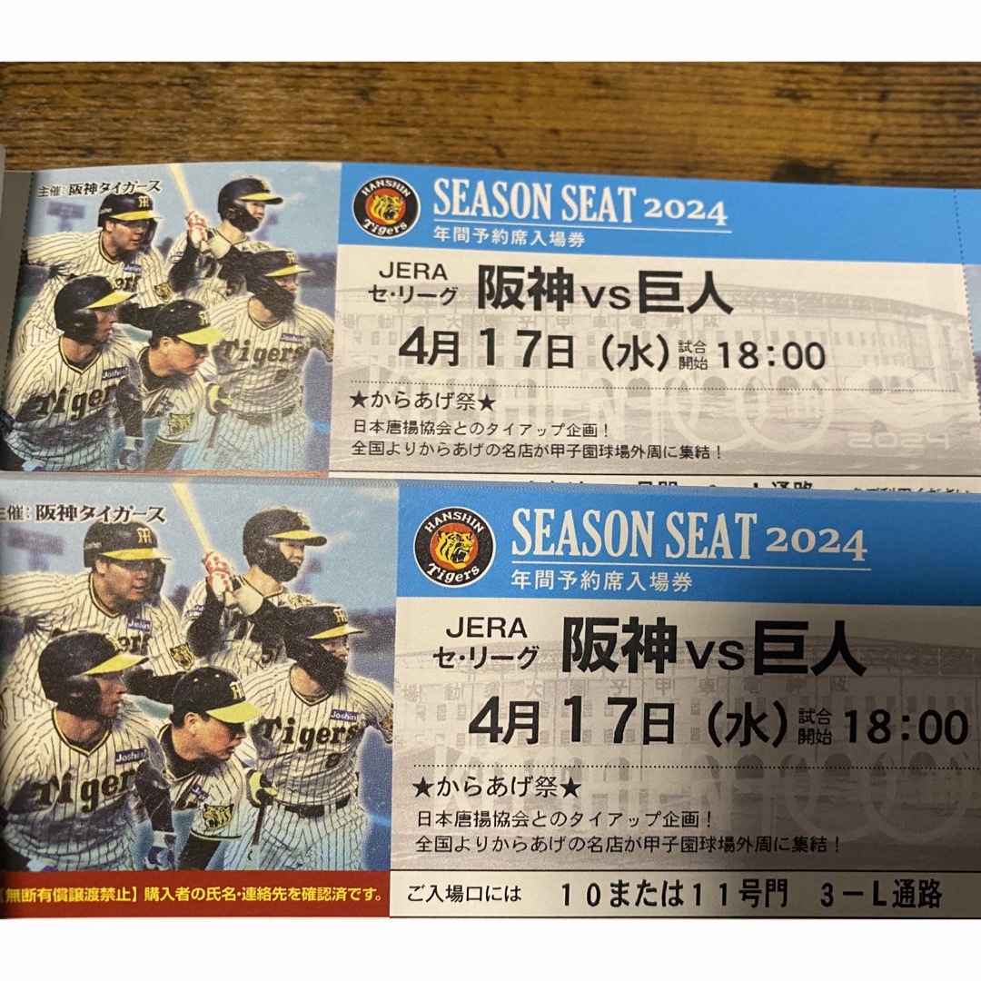 阪神タイガース(ハンシンタイガース)の甲子園ブリーズシート2連番 チケットのスポーツ(野球)の商品写真