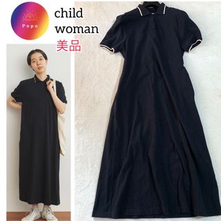 CHILD WOMAN - 美品✨child woman かのこ ポロワンピース ブラック　黒　半袖　ライン