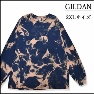 ギルタン(GILDAN)のメンズ　新品ブリーチ長袖Tシャツ2XL ロンT　紺　ベージュ　春秋物　タイダイ柄(Tシャツ/カットソー(七分/長袖))