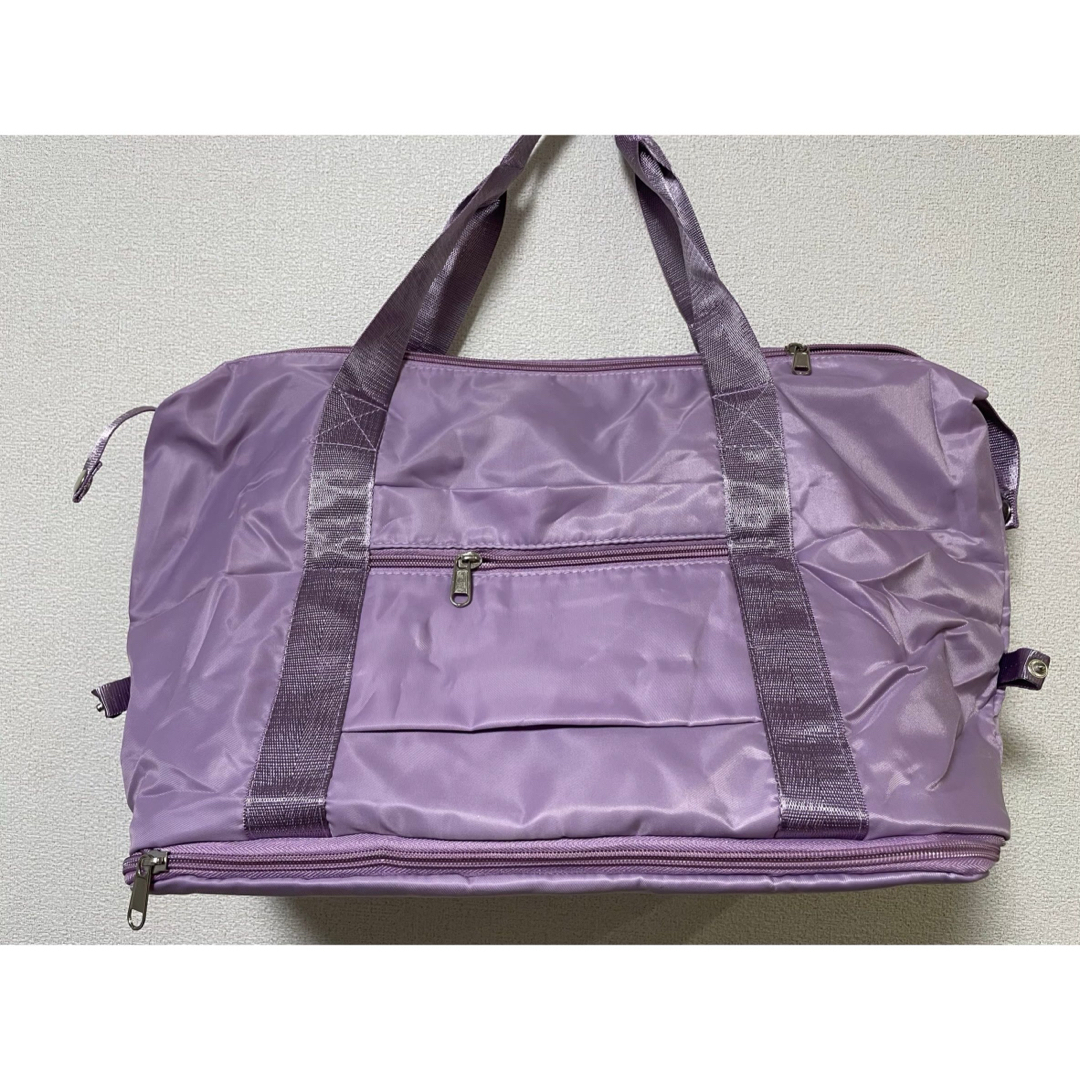 【パープル】ボストンバッグ　キャリーオン　2way　大容量　軽量　折り畳み　防水 レディースのバッグ(ボストンバッグ)の商品写真