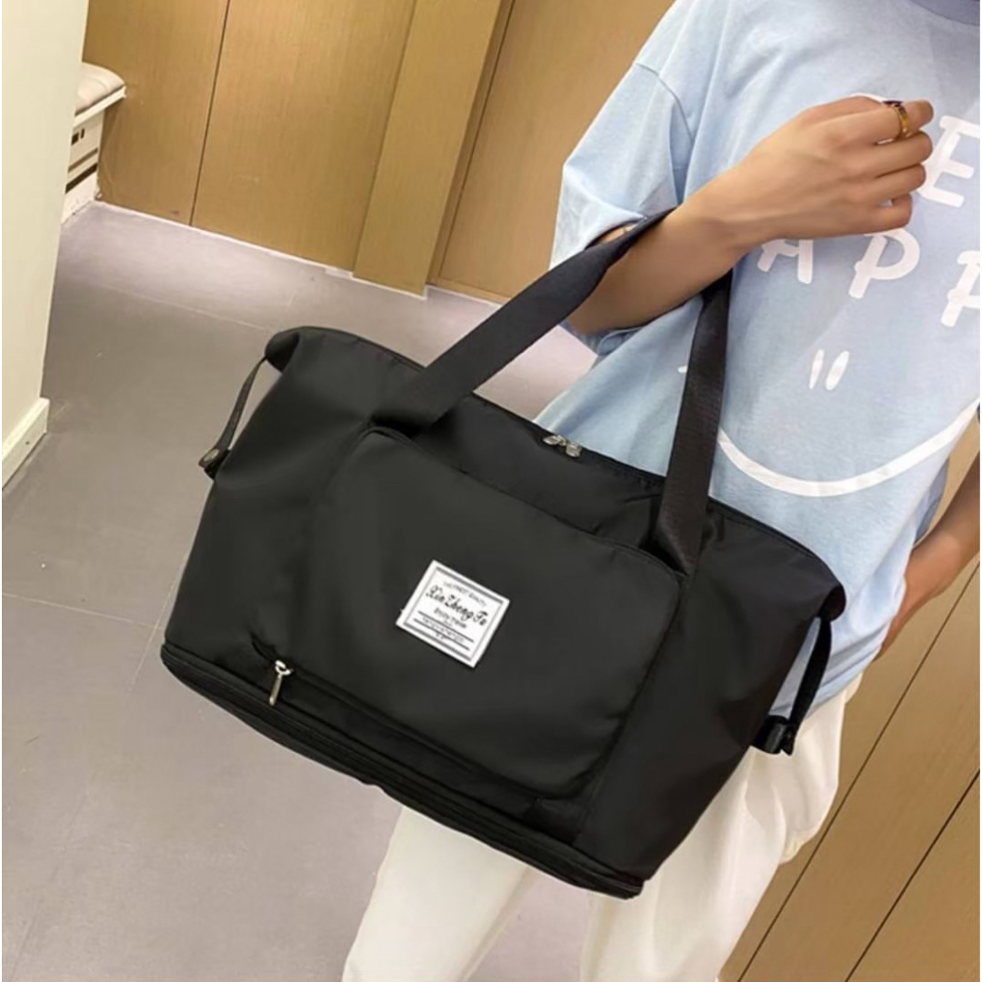 【ブラック】ボストンバッグ　キャリーオン　2way　大容量　軽量　折り畳み　防水 レディースのバッグ(ボストンバッグ)の商品写真