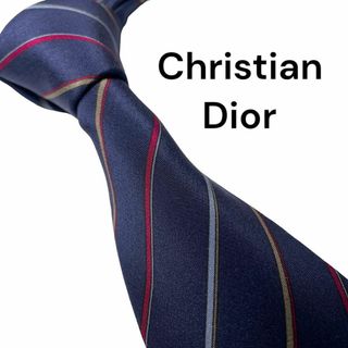 クリスチャンディオール(Christian Dior)の717 Christian Dior ネクタイ ロゴ ストライプ柄 ネイビー(ネクタイ)