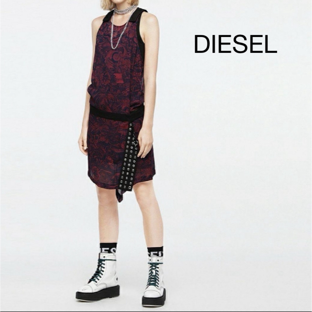 DIESEL(ディーゼル)のDIESEL D-LENYNE-A DRESS シフォン タンク ワンピース  レディースのワンピース(ひざ丈ワンピース)の商品写真