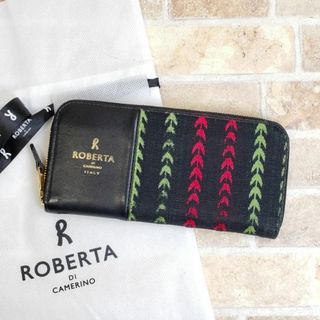 ロベルタディカメリーノ(ROBERTA DI CAMERINO)のロベルタディカメリーノ ☆ レザー コンビ ラウンドファスナー 長財布 ブラック(財布)