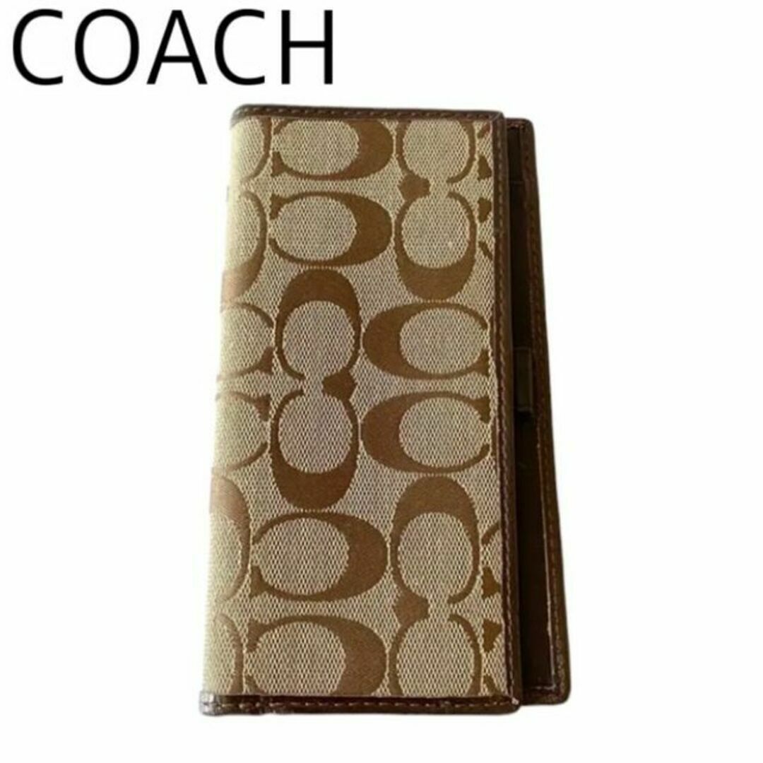 COACH(コーチ)の【美品】COACH コーチ 手帳カバー お札入れ 小切手 シグネチャー カーキ レディースのファッション小物(その他)の商品写真