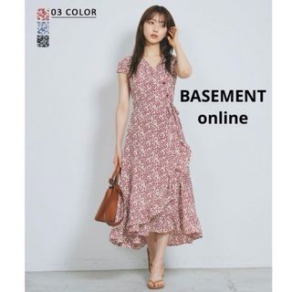 ベースメント(BASEMENT)のBasement Online フラワー　フリルワンピース　SP レッド(ロングワンピース/マキシワンピース)