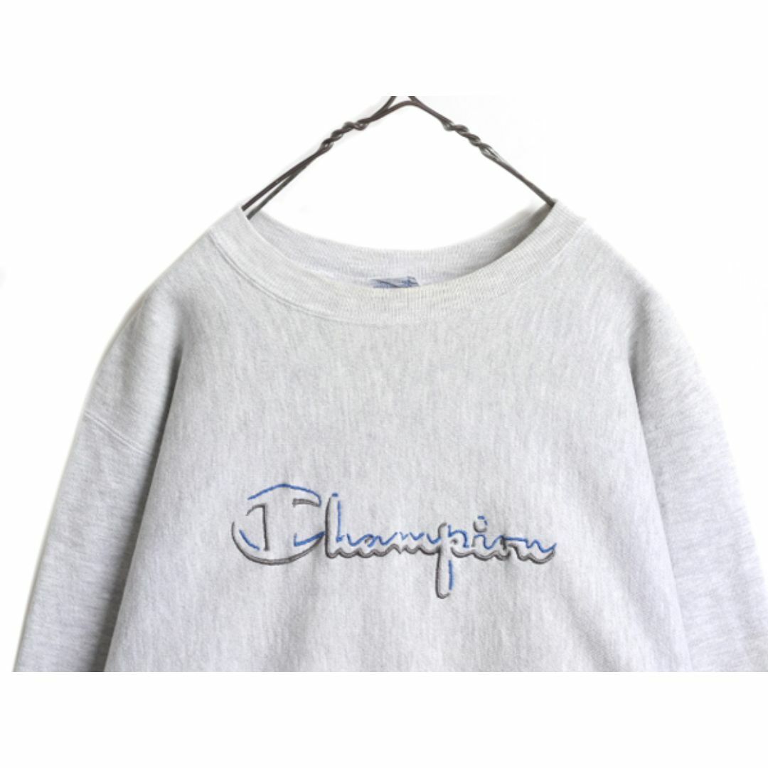 Champion(チャンピオン)の90s USA製 チャンピオン リバースウィーブ スウェット メンズ XL / 古着 90年代 オールド Champion トレーナー スクリプト ロゴ 刺繍 杢 灰 メンズのトップス(スウェット)の商品写真