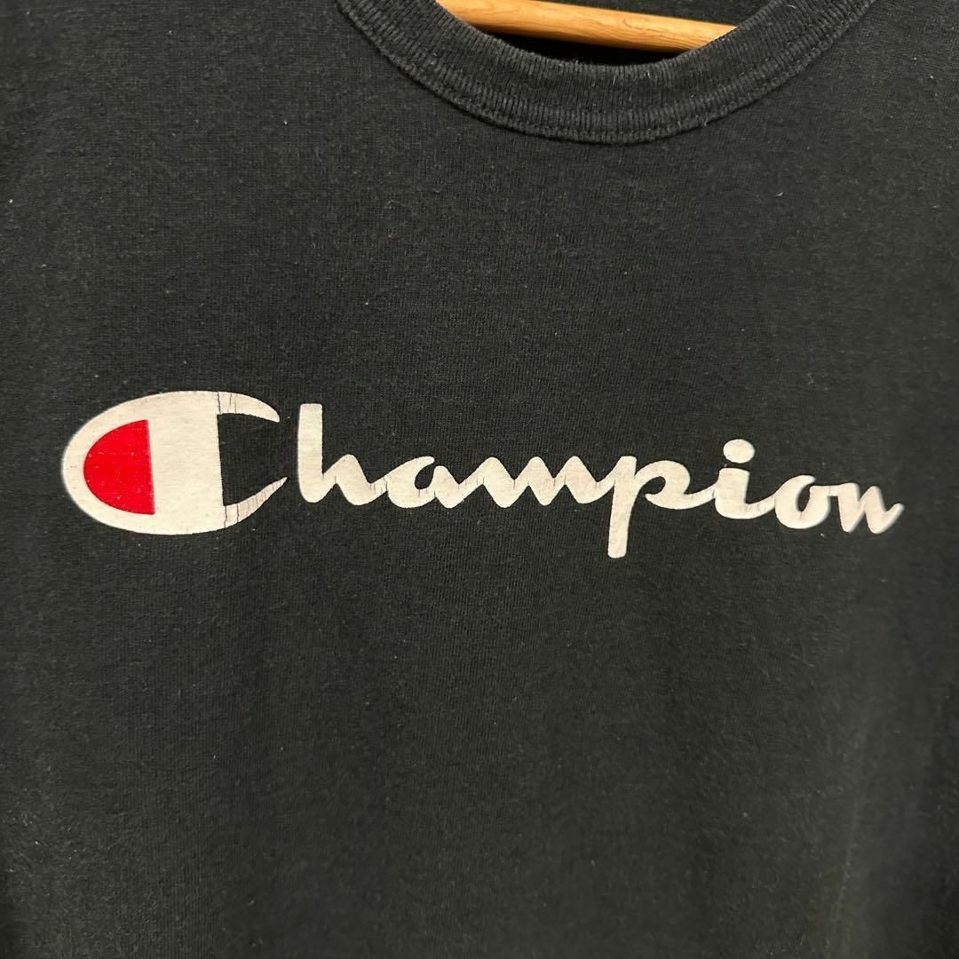 Champion(チャンピオン)の【美品】チャンピオン Tシャツ バータグ 半袖 ブラック 黒 ロゴ  XL レディースのトップス(Tシャツ(半袖/袖なし))の商品写真