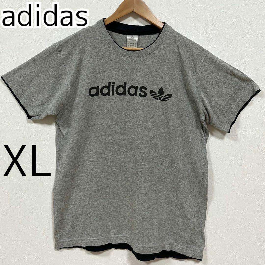 adidas(アディダス)の【美品】adidas アディダス Tシャツ 半袖 グレー ロゴ  XL レディースのトップス(Tシャツ(半袖/袖なし))の商品写真