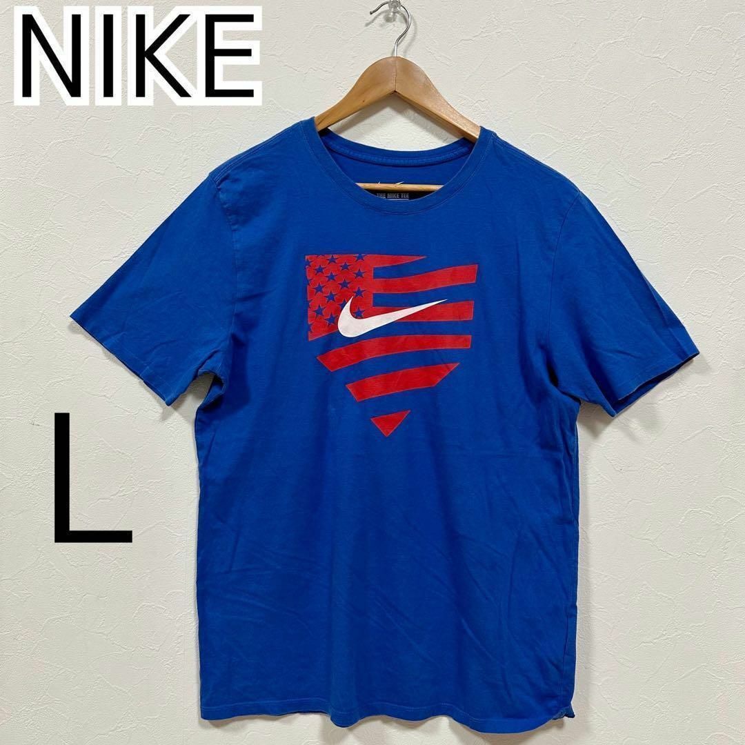 NIKE(ナイキ)のNIKE ナイキ Tシャツ 半袖 プリント ブルー 青 星条旗  L 綿 レディースのトップス(Tシャツ(半袖/袖なし))の商品写真