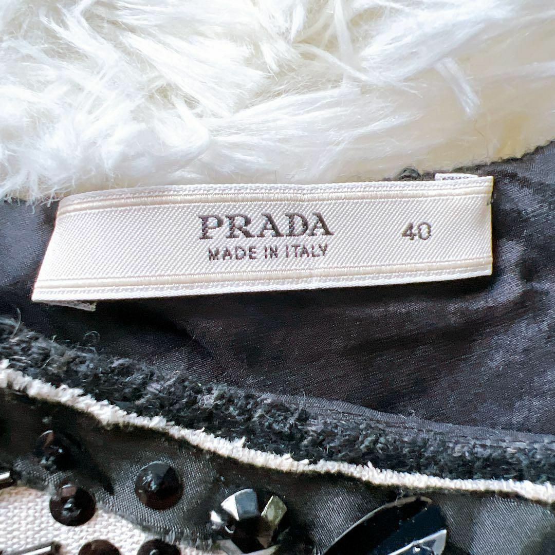 PRADA(プラダ)の美品✨プラダ　ロングワンピース　ビジュー　刺繍　リボン　ツイード　40　ブラック レディースのワンピース(ロングワンピース/マキシワンピース)の商品写真