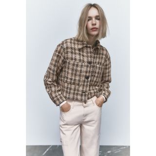 ザラ(ZARA)のZARA シャツジャケット パッチポケット チェック ツイード アウター 人気(その他)