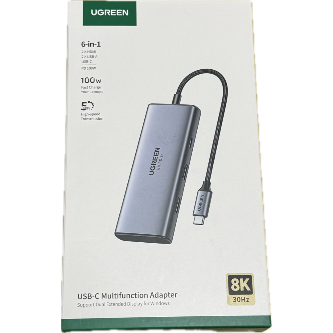 UGREEN(ユーグリーン)の【新品未開封品】UGREEN 6-in-1 USB-Cハブ HDMI出力 8K スマホ/家電/カメラのPC/タブレット(PC周辺機器)の商品写真