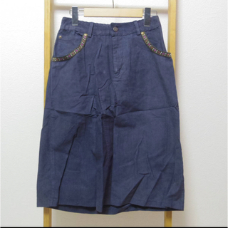 □マディー 台形スカート ネイビー色 フリーサイズ 綿 インド製 エスニック(ひざ丈スカート)
