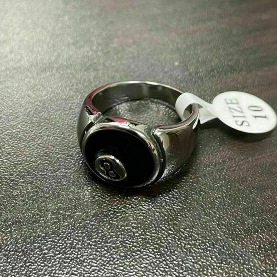 【A032】リング　メンズ　指輪　シルバー　ビリヤード　8ボール　18号 メンズのアクセサリー(リング(指輪))の商品写真