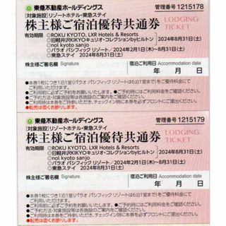 2枚：東急不動産株主優待　株主様ご宿泊優待共通券(宿泊券)