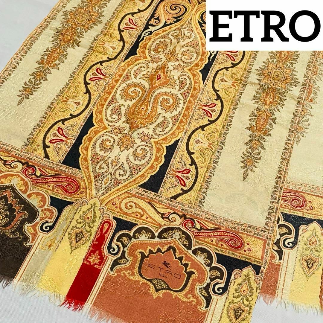 ETRO(エトロ)の★ETRO★ ストール ペイズリー柄 ウール シルク ベージュ レディースのファッション小物(ストール/パシュミナ)の商品写真