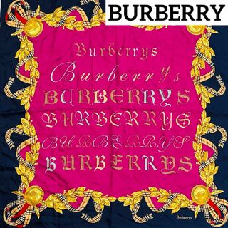 バーバリー(BURBERRY)の★BURBERRY★ スカーフ メダル リボン アルファベット ピンク ネイビー(バンダナ/スカーフ)