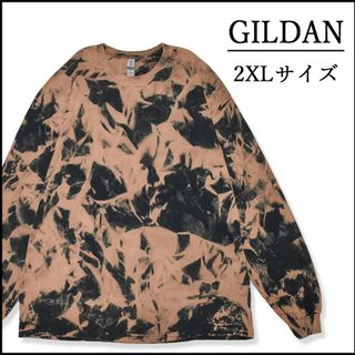 ギルタン(GILDAN)のメンズ　新品ブリーチ長袖Tシャツ2XL ロンT　黒　ベージュ　オーバーサイズ　柄(Tシャツ/カットソー(七分/長袖))