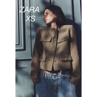 ザラ(ZARA)のZARA フラップ クロップド ジャケット(ノーカラージャケット)