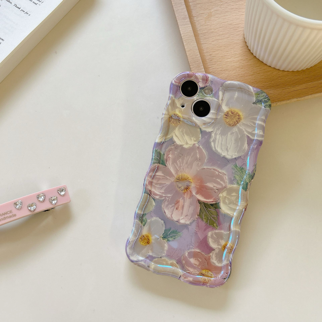 iPhone 14 ケース　ソフト　シリコン　油絵風　可愛い　花柄　おしゃれ スマホ/家電/カメラのスマホアクセサリー(iPhoneケース)の商品写真