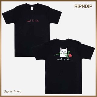 リップンディップ(RIPNDIP)のRIPNDIP Tシャツ L ROMANTIC NERM ネコ 半袖　ブラック(Tシャツ/カットソー(半袖/袖なし))