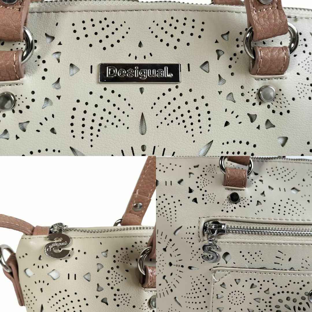 DESIGUAL(デシグアル)の【精緻な透かし彫り✨】　デシグアル　ンドバッグ カットワーク　アイボリー レディースのバッグ(ハンドバッグ)の商品写真