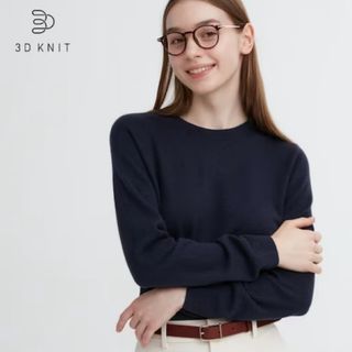 UNIQLO - 新品タグ付き UNIQLO ユニクロ 3Dカシミヤクルーネックセーター ネイビー