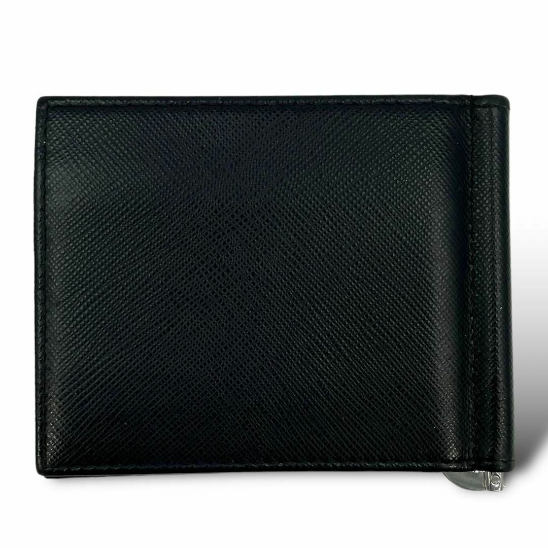 PRADA(プラダ)の美品 PRADA カードケース マネークリップ 三角ロゴ サフィアーノレザー 黒 レディースのファッション小物(財布)の商品写真