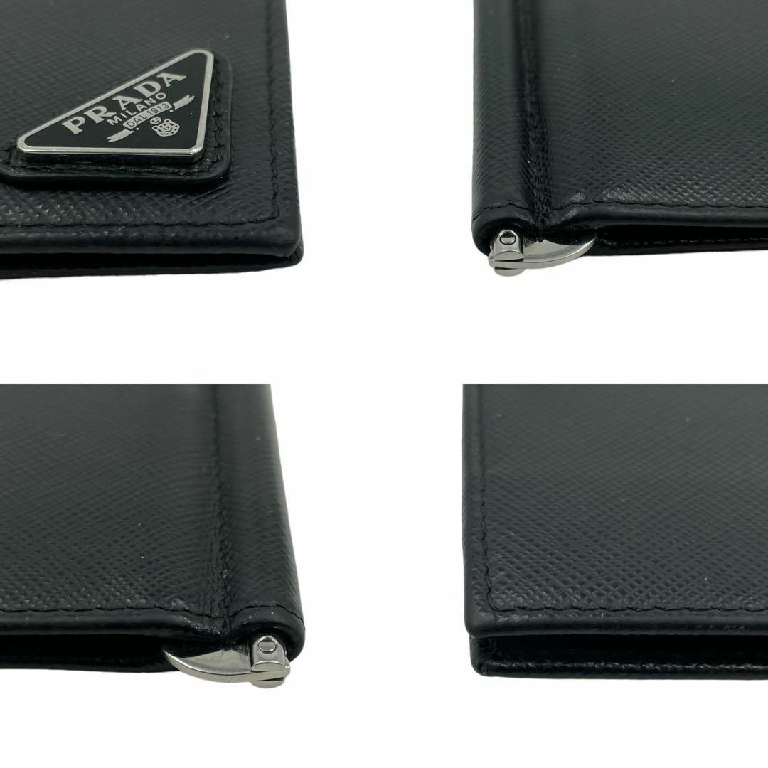 PRADA(プラダ)の美品 PRADA カードケース マネークリップ 三角ロゴ サフィアーノレザー 黒 レディースのファッション小物(財布)の商品写真