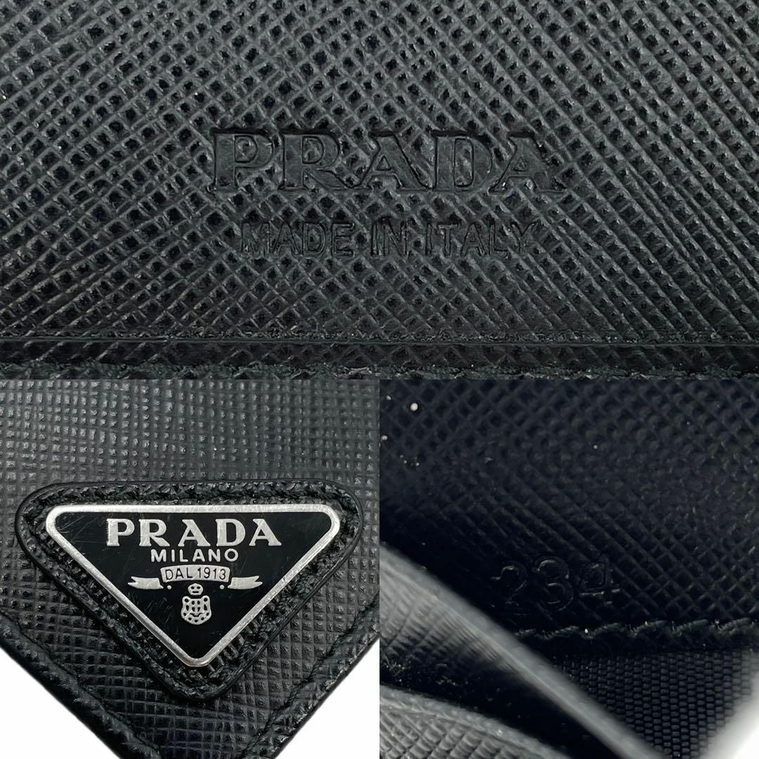 PRADA(プラダ)の美品 PRADA カードケース マネークリップ 三角ロゴ サフィアーノレザー 黒 レディースのファッション小物(財布)の商品写真