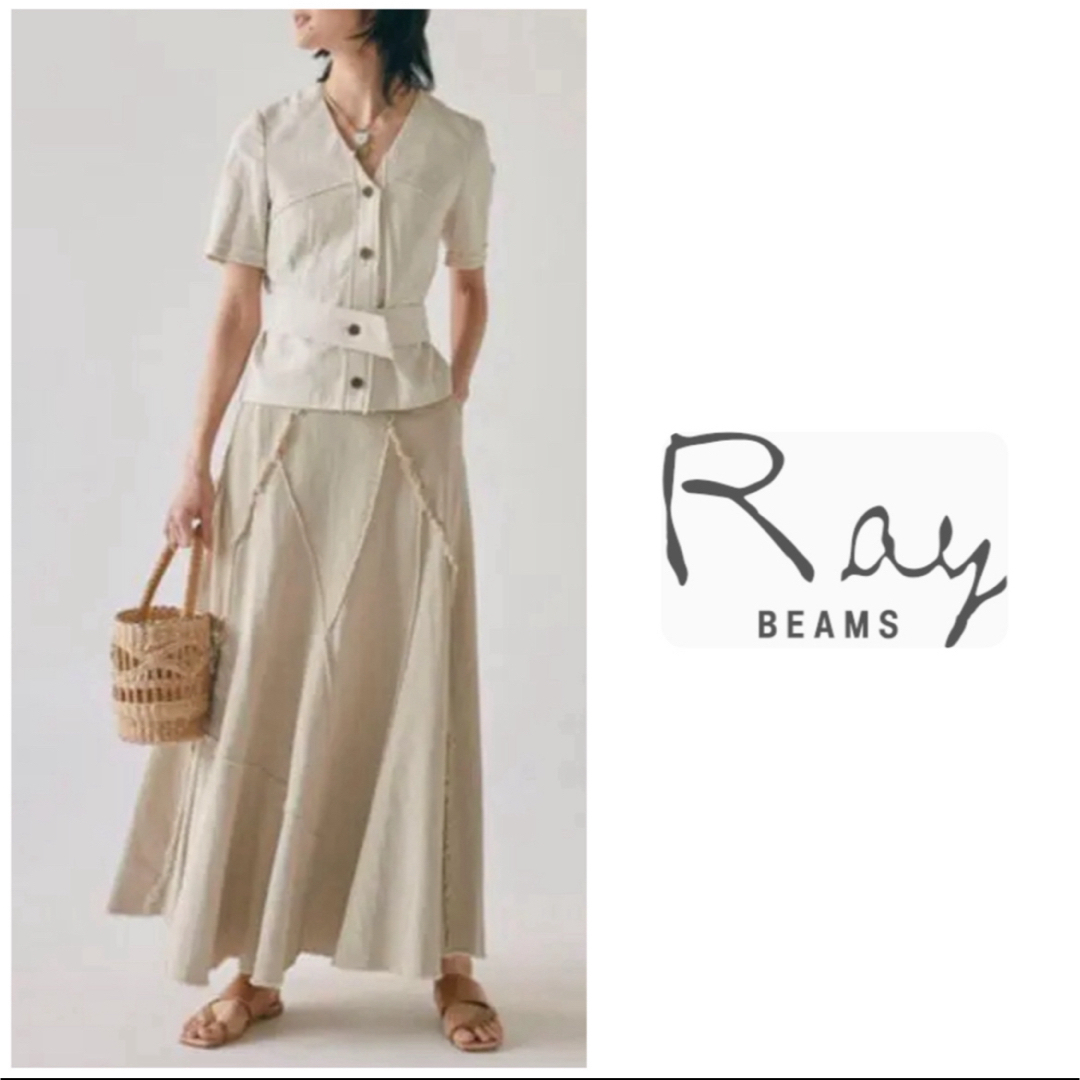 Ray BEAMS(レイビームス)のレイビームス　ベルテッドＶネックシャツ　シルク22%混　新品未使用　タグ付き レディースのトップス(シャツ/ブラウス(半袖/袖なし))の商品写真