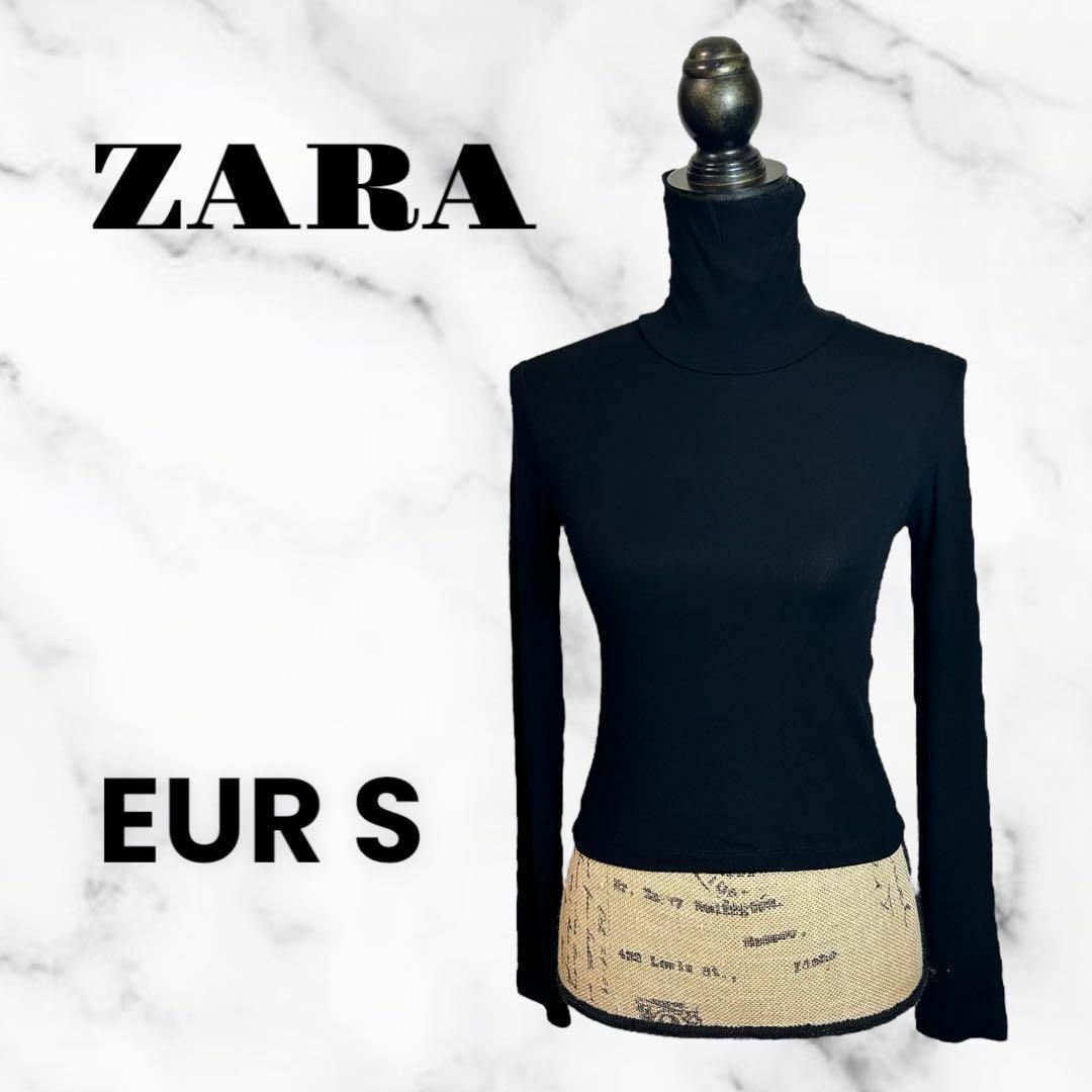 ZARA(ザラ)の美品✨【￼ZARA】リブタートルネックニット　ショート丈　薄手　伸縮性　ブラック レディースのトップス(ニット/セーター)の商品写真